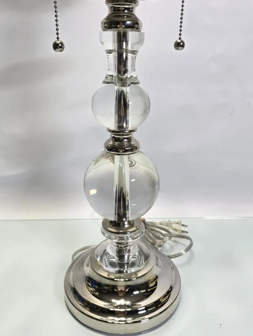 Clear Crystal Glass Ball Table Lamp Stacked Orb Chrome Glam Modern 24